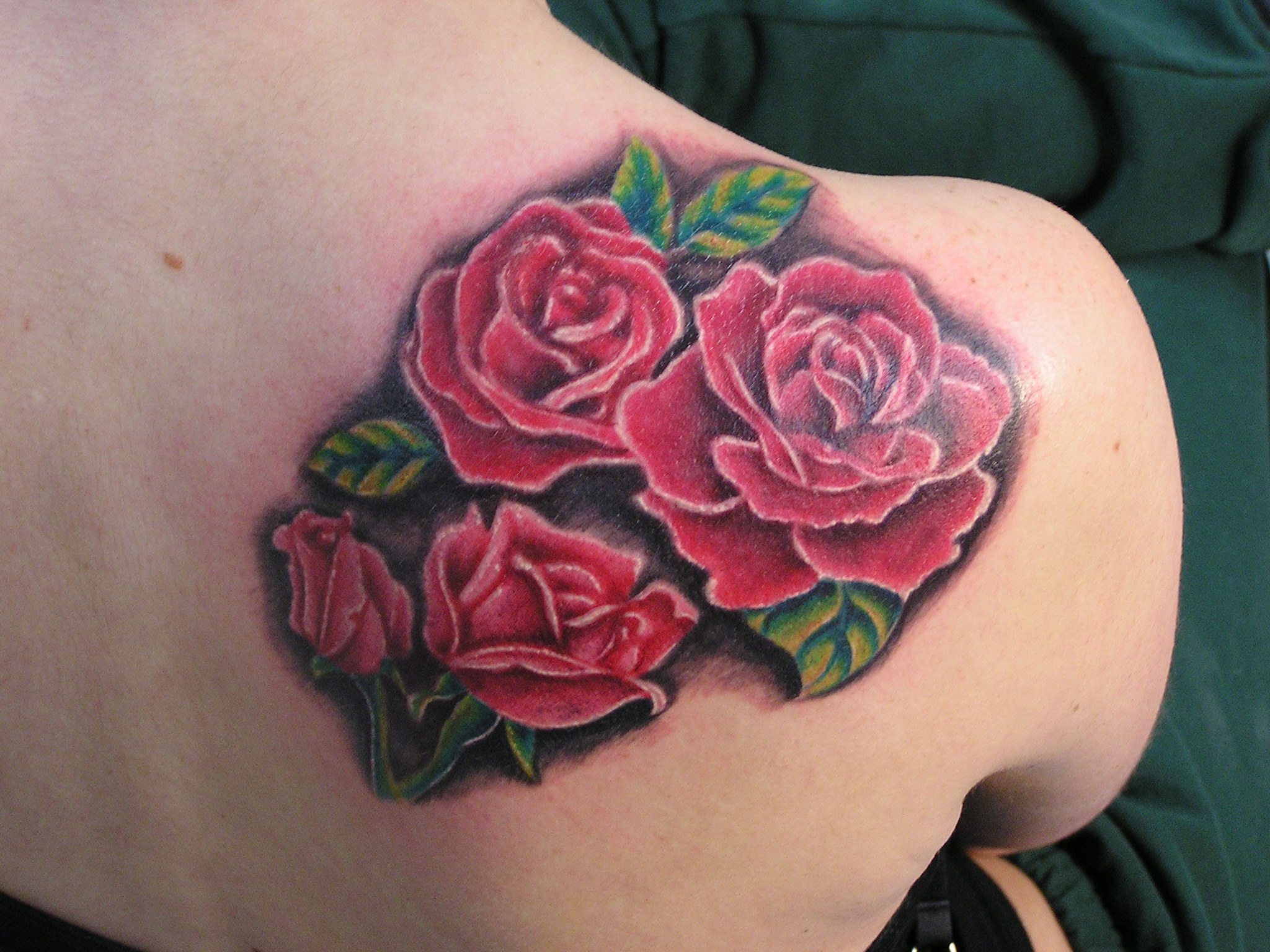 Black And Pink Rose Tattoo