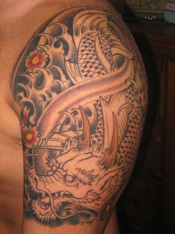 Koi Dragon 1 - 100's of Back Dragon Tattoo Design Ideas Pictures Gallery