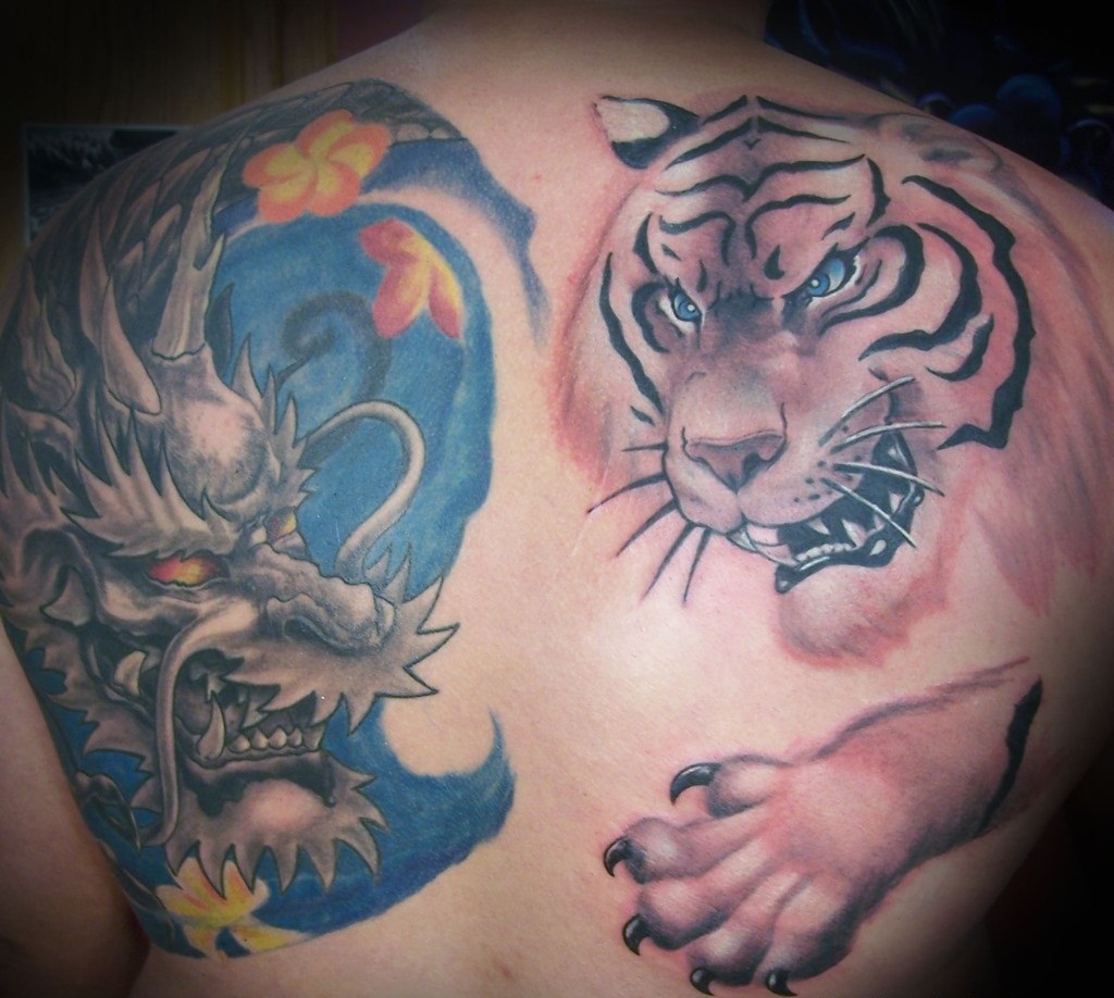 Tiger and Dragon 6 - 100's of Dragon Skull Tattoo Design Ideas Pictures Gallery