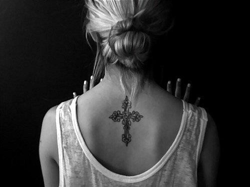 Women Cross Tattoo 1 - 100's of Crucifix Tattoo Design Ideas Pictures Gallery