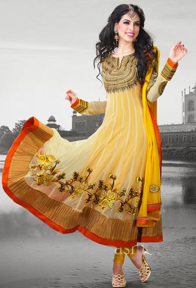 25038 indian yellow anarkali salwar kameez at low cost - Anarkali Salwar kameez Design Ideas Pictures Gallery