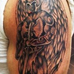 amazing angel warrior tattoo on biceps 150x150 - Warrior Tattoos Design Ideas Pictures Gallery