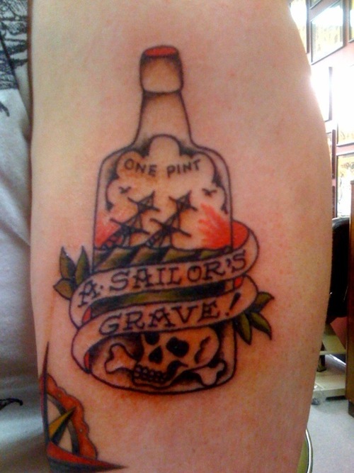 skull bottle tattoo - 100's of Elbow Tattoo Design Ideas Picture Gallery