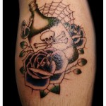 spiderweb bottle and rose tattoos 150x150 - Bottle Tattoos Design Ideas Pictures Gallery