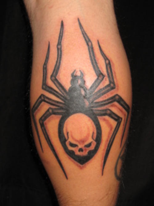 wicked-skull-spider-tattoo-on-leg | Tattoo Design Ideas